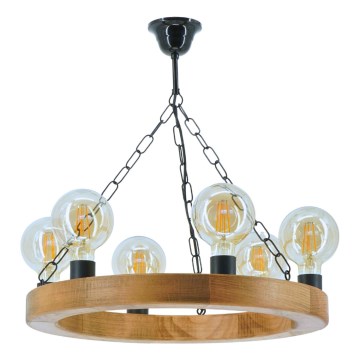 Lampadario a sospensione con catena IOS 6xE27/60W/230V diametro 50 cm faggio - FSC certificato