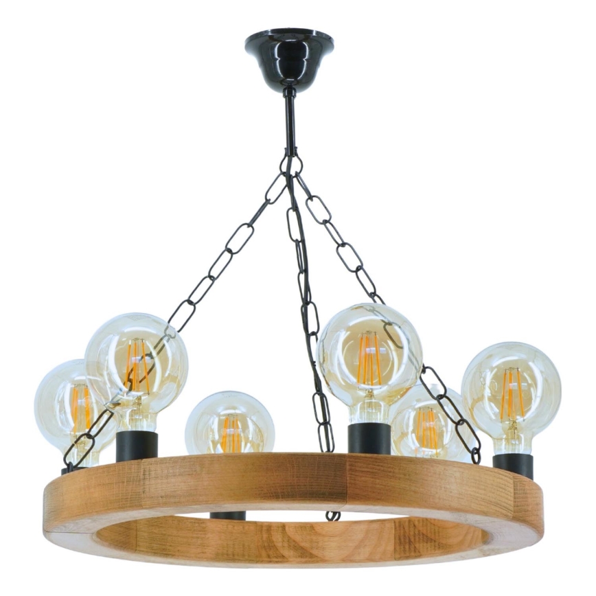 Lampadario a sospensione con catena IOS 6xE27/60W/230V diametro 50 cm faggio - FSC certificato