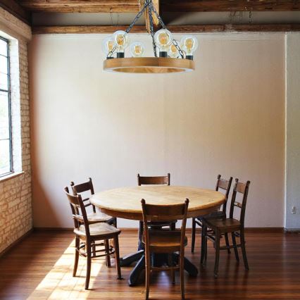 Lampadario a sospensione con catena IOS 6xE27/60W/230V diametro 50 cm faggio - FSC certificato
