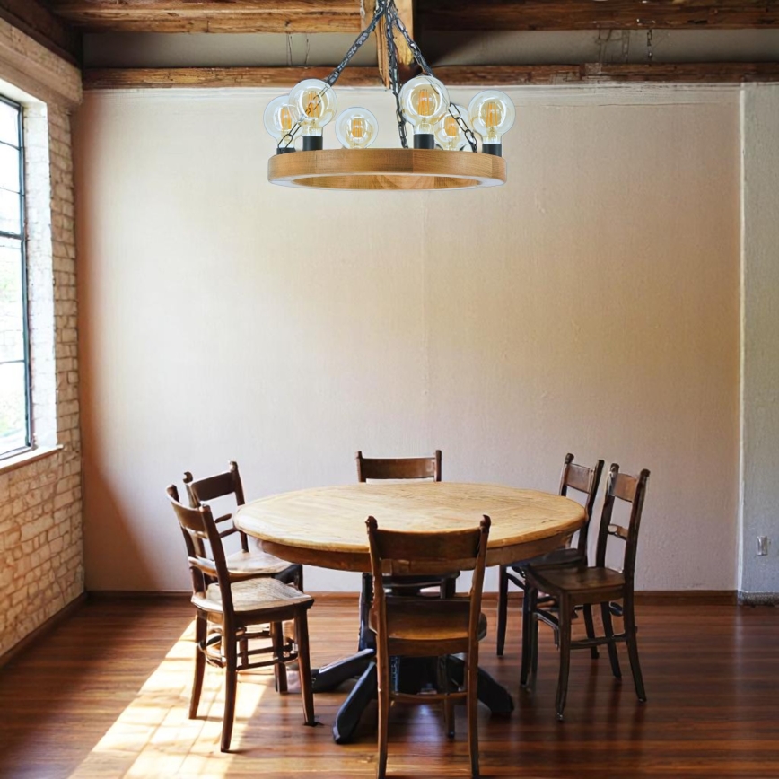 Lampadario a sospensione con catena IOS 6xE27/60W/230V diametro 50 cm faggio - FSC certificato