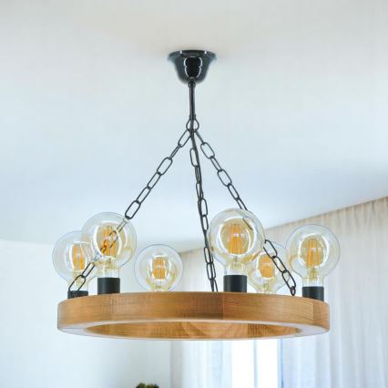 Lampadario a sospensione con catena IOS 6xE27/60W/230V diametro 50 cm faggio - FSC certificato