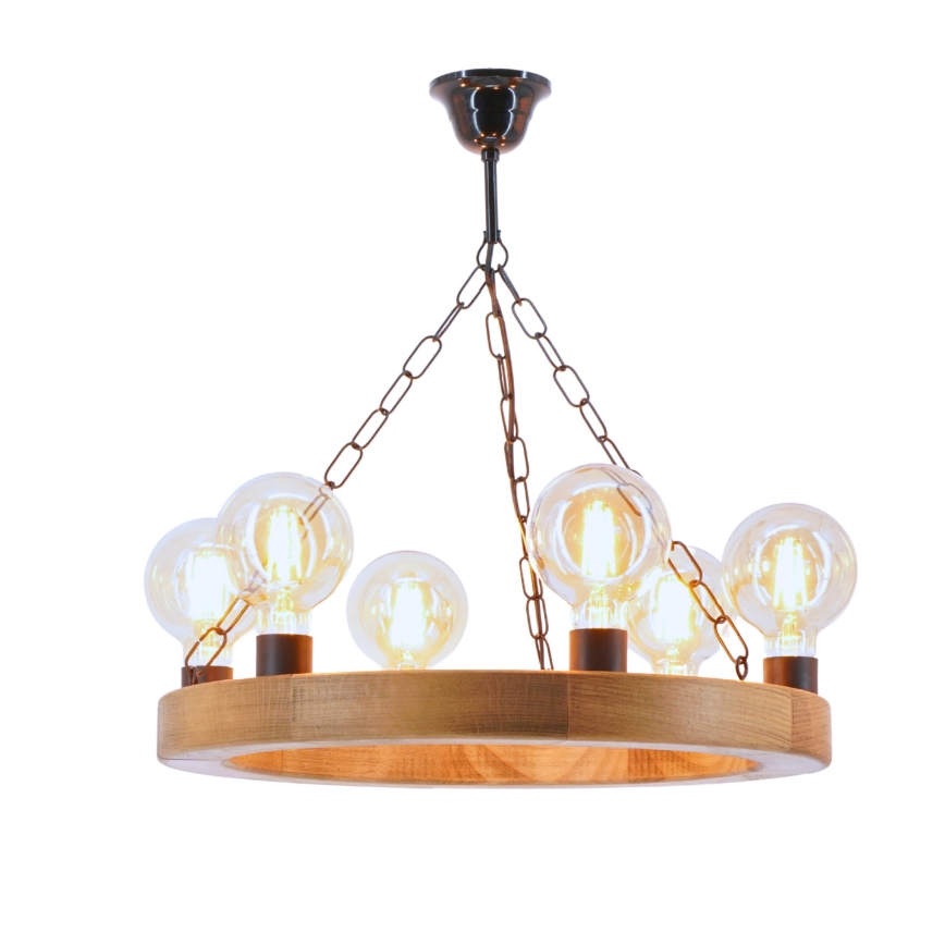 Lampadario a sospensione con catena IOS 6xE27/60W/230V diametro 50 cm faggio - FSC certificato