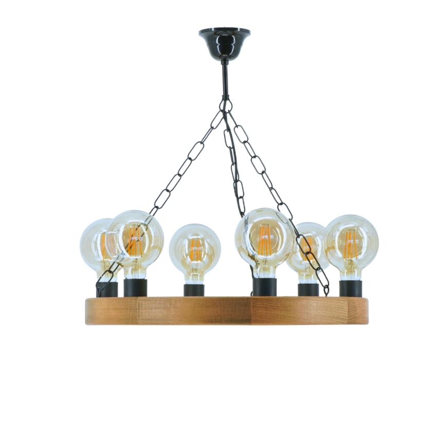 Lampadario a sospensione con catena IOS 6xE27/60W/230V diametro 50 cm faggio - FSC certificato