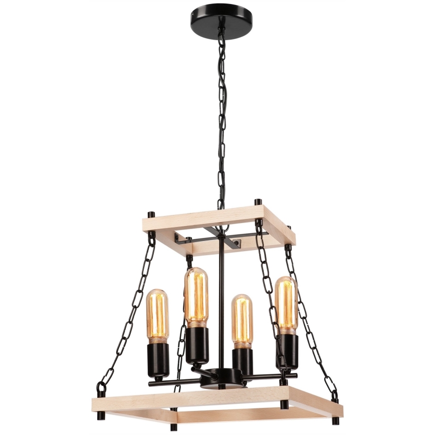 Lampadario a sospensione con catena JASPER 4xE27/60W/230V faggio/beige