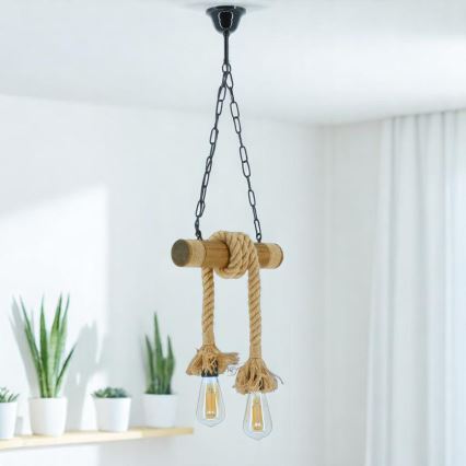 Lampadario a sospensione con catena KOS 2xE27/60W/230V faggio - FSC certificato