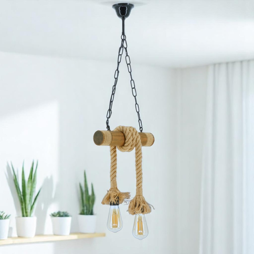 Lampadario a sospensione con catena KOS 2xE27/60W/230V faggio - FSC certificato