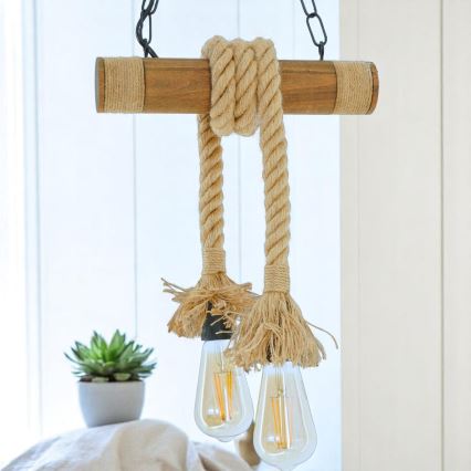 Lampadario a sospensione con catena KOS 2xE27/60W/230V faggio - FSC certificato