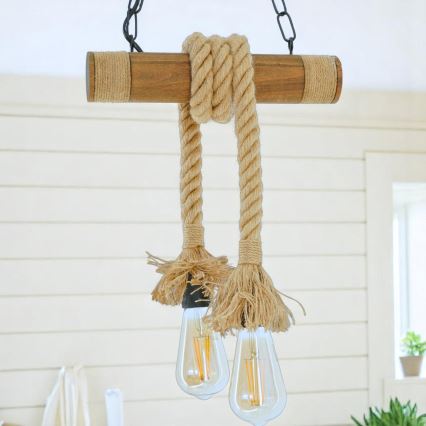 Lampadario a sospensione con catena KOS 2xE27/60W/230V faggio - FSC certificato