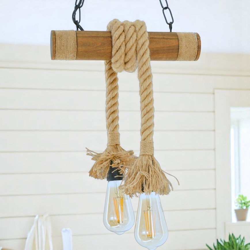 Lampadario a sospensione con catena KOS 2xE27/60W/230V faggio - FSC certificato
