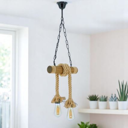 Lampadario a sospensione con catena KOS 2xE27/60W/230V faggio - FSC certificato