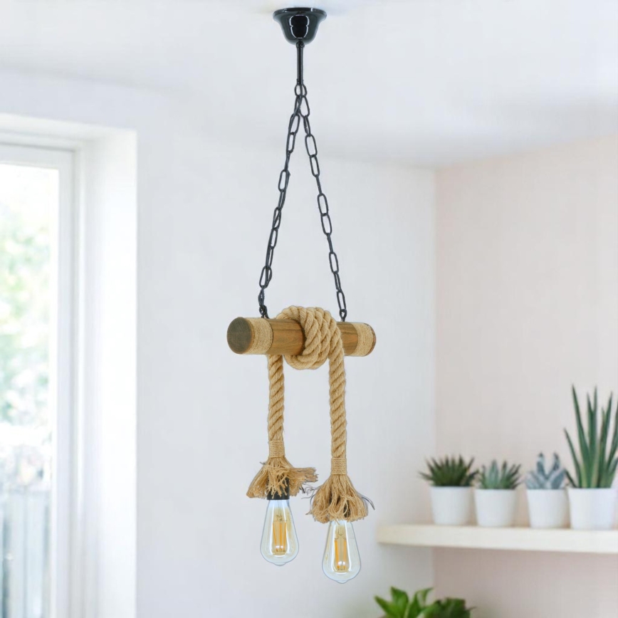 Lampadario a sospensione con catena KOS 2xE27/60W/230V faggio - FSC certificato