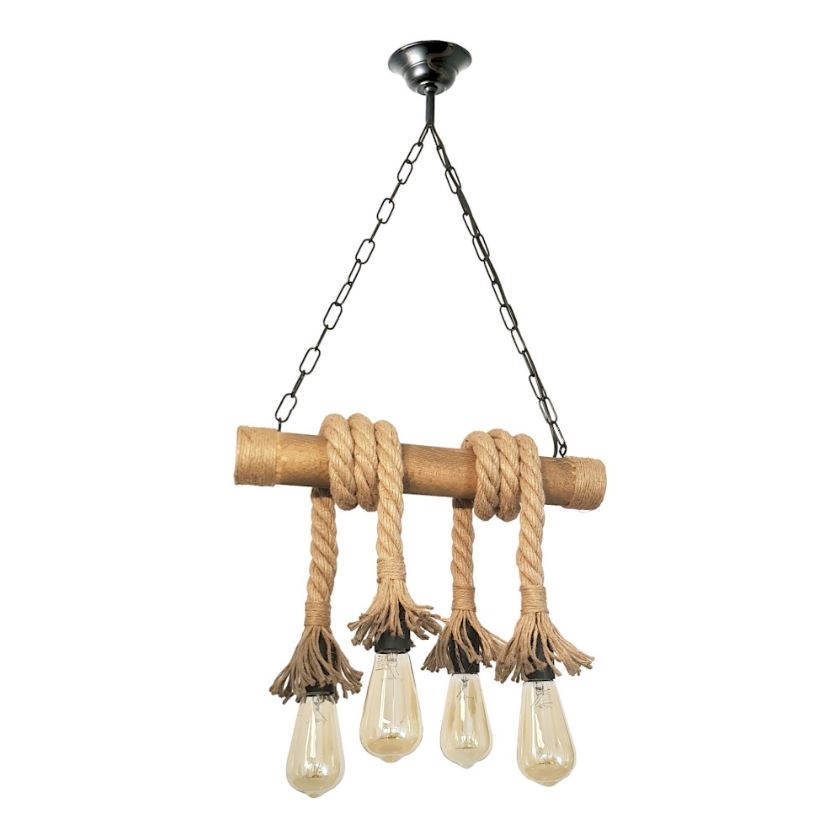Lampadario a sospensione con catena KOS 4xE27/60W/230V faggio - FSC certificato