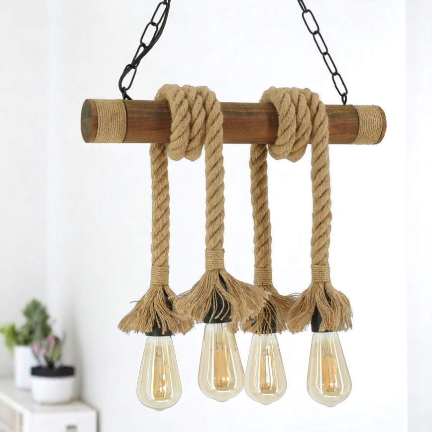 Lampadario a sospensione con catena KOS 4xE27/60W/230V faggio - FSC certificato