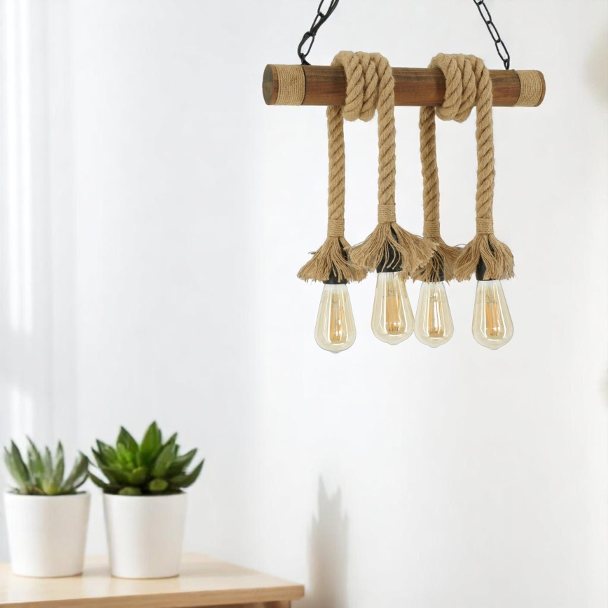 Lampadario a sospensione con catena KOS 4xE27/60W/230V faggio - FSC certificato