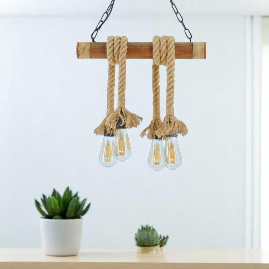 Lampadario a sospensione con catena KOS 4xE27/60W/230V faggio - FSC certificato