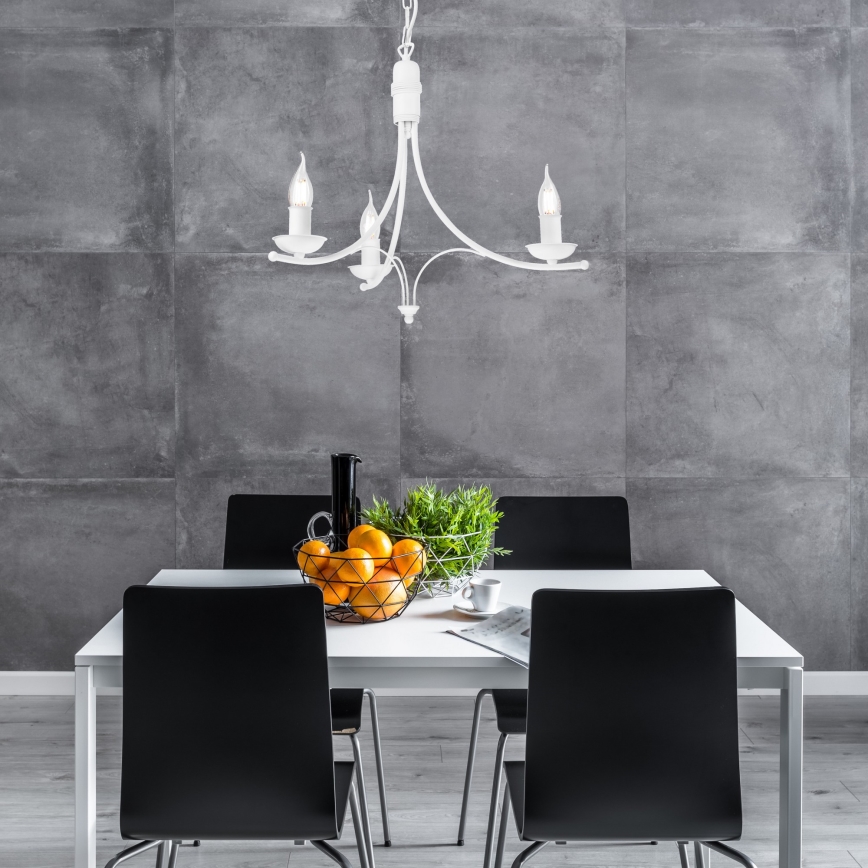 Lampadario a sospensione con catena LUCY 3xE14/60W/230V bianco