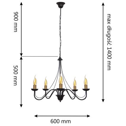 Lampadario a sospensione con catena MALBO 5xE14/60W/230V