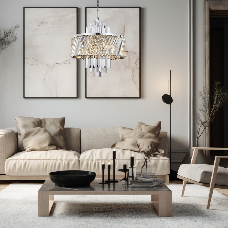 Lampadario a sospensione con catena MARGOT 9xE14/40W/230V cromo opaco
