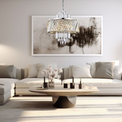 Lampadario a sospensione con catena MARGOT 9xE14/40W/230V cromo opaco