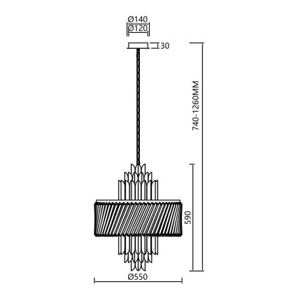 Lampadario a sospensione con catena MARGOT 9xE14/40W/230V cromo opaco