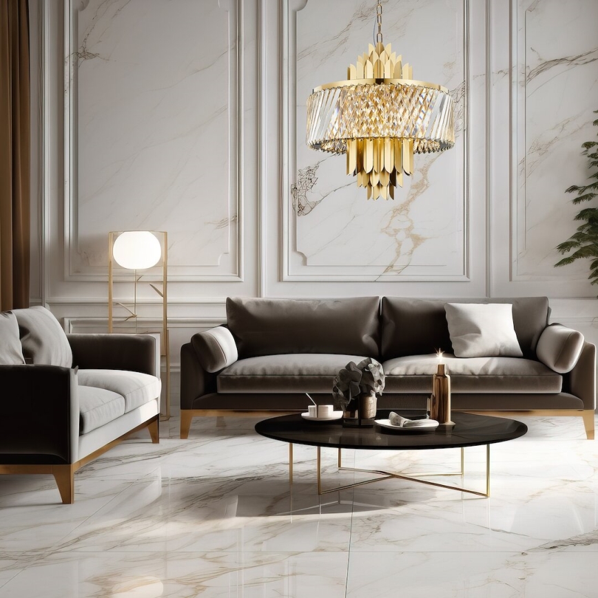 Lampadario a sospensione con catena MARGOT 9xE14/40W/230V diametro 55 cm oro