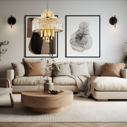 Lampadario a sospensione con catena MARGOT 9xE14/40W/230V diametro 55 cm oro
