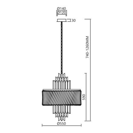 Lampadario a sospensione con catena MARGOT 9xE14/40W/230V diametro 55 cm oro