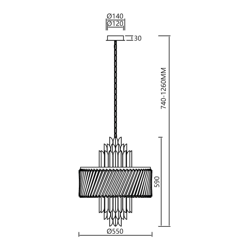 Lampadario a sospensione con catena MARGOT 9xE14/40W/230V diametro 55 cm oro