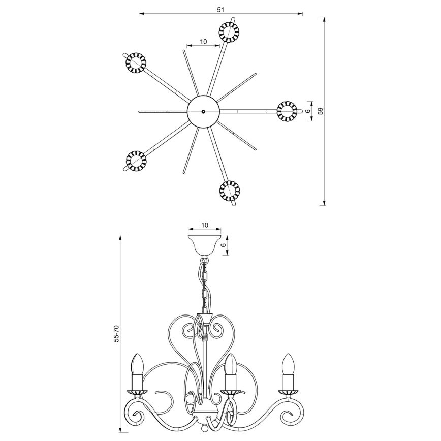 Lampadario a sospensione con catena MAURO 5xE14/60W/230V
