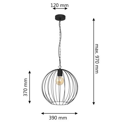 Lampadario a sospensione con catena MERCURE 1xE27/15W/230V nero