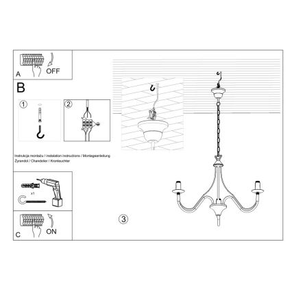 Lampadario a sospensione con catena MINERWA 3 3xE14/40W/230V bianco