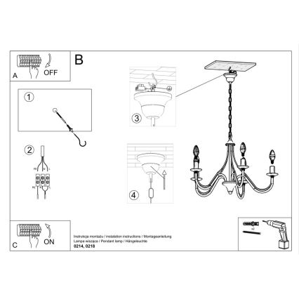 Lampadario a sospensione con catena MINERWA 5 5xE14/40W/230V bianco