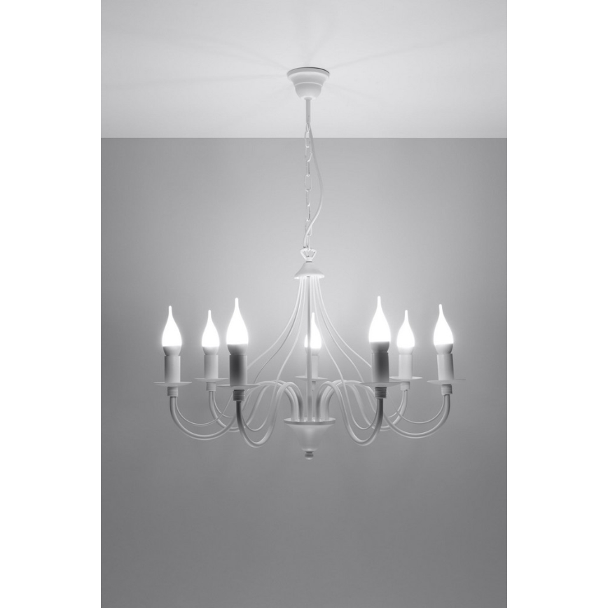Lampadario a sospensione con catena MINERWA 7 7xE14/40W/230V bianco