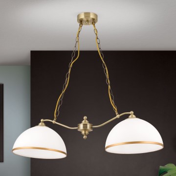 Lampadario a sospensione con catena OLD LAMP 2xE27/40W/230V bianco/ottone