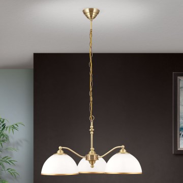 Lampadario a sospensione con catena OLD LAMP 3xE27/40W/230V diametro 65 cm bianco/ottone