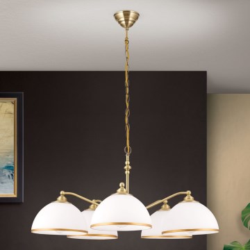 Lampadario a sospensione con catena OLD LAMP 5xE27/40W/230V diametro 75 cm bianco/ottone