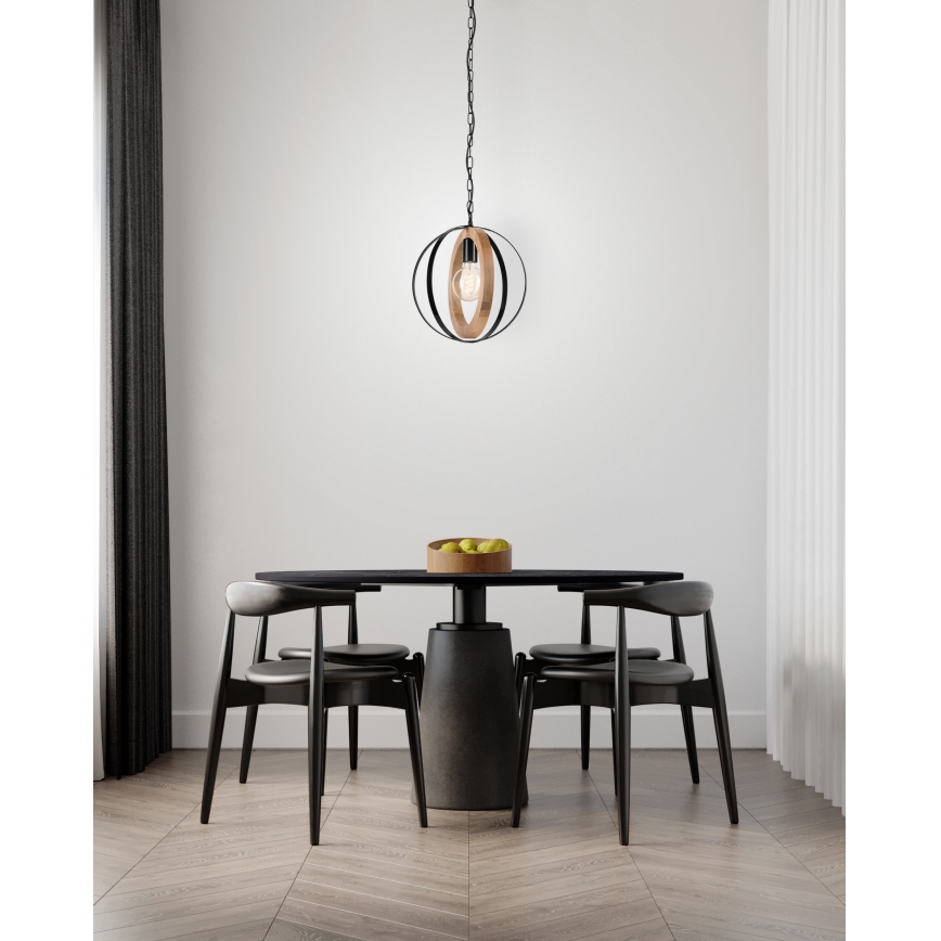 Lampadario a sospensione con catena ONDA 1xE27/15W/230V nero/quercia