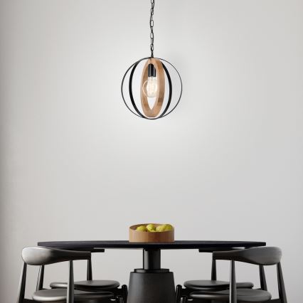 Lampadario a sospensione con catena ONDA 1xE27/15W/230V nero/quercia