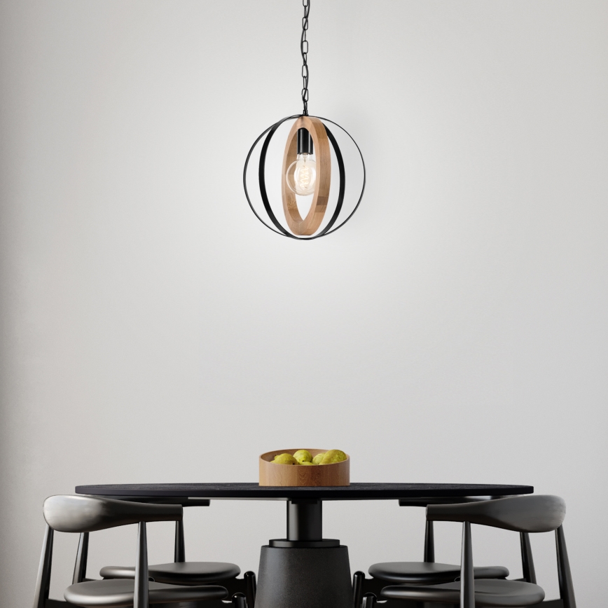 Lampadario a sospensione con catena ONDA 1xE27/15W/230V nero/quercia
