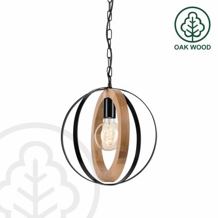 Lampadario a sospensione con catena ONDA 1xE27/15W/230V nero/quercia