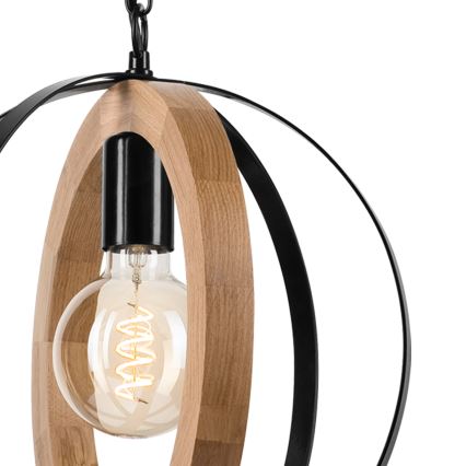 Lampadario a sospensione con catena ONDA 1xE27/15W/230V nero/quercia