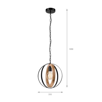 Lampadario a sospensione con catena ONDA 1xE27/15W/230V nero/quercia