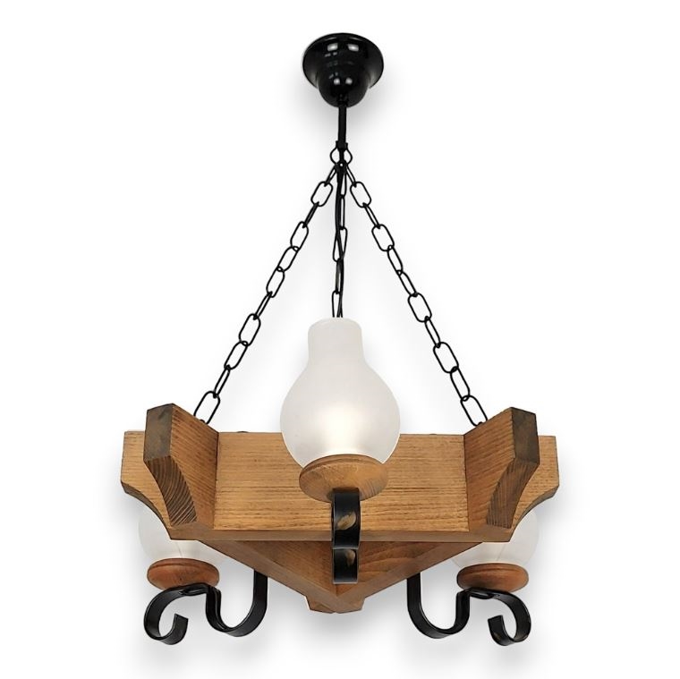 Lampadario a sospensione con catena QUEEN 3xE14/40W/230V faggio - FSC certificato