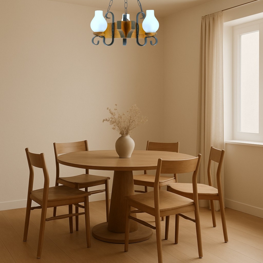 Lampadario a sospensione con catena QUEEN 3xE14/40W/230V faggio - FSC certificato