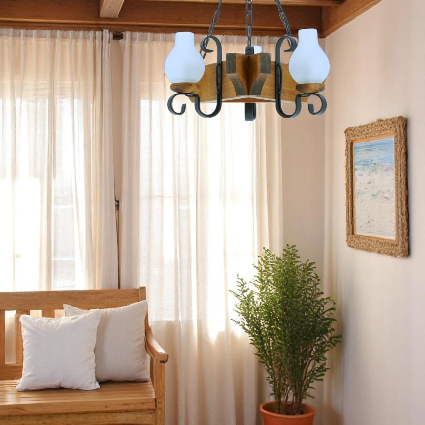 Lampadario a sospensione con catena QUEEN 3xE14/40W/230V faggio - FSC certificato