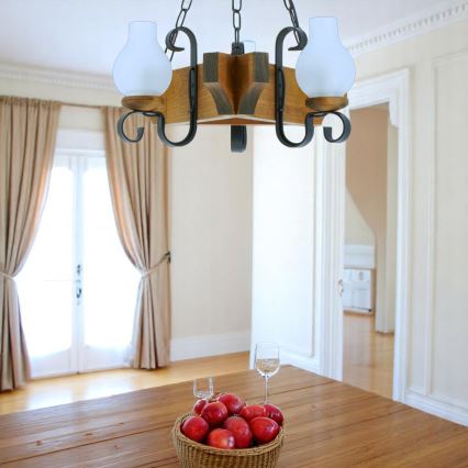 Lampadario a sospensione con catena QUEEN 3xE14/40W/230V faggio - FSC certificato