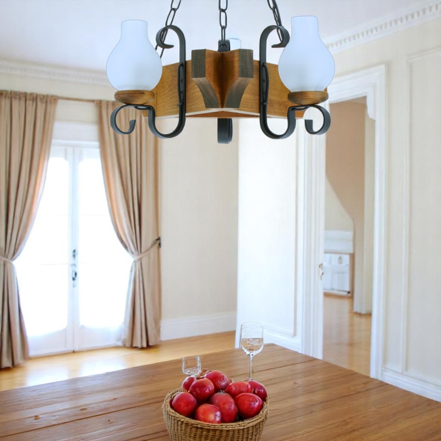 Lampadario a sospensione con catena QUEEN 3xE14/40W/230V faggio - FSC certificato