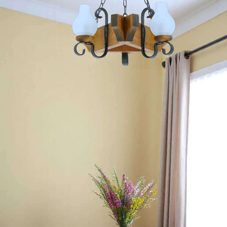 Lampadario a sospensione con catena QUEEN 3xE14/40W/230V faggio - FSC certificato