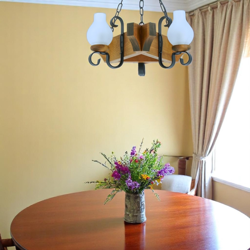 Lampadario a sospensione con catena QUEEN 3xE14/40W/230V faggio - FSC certificato