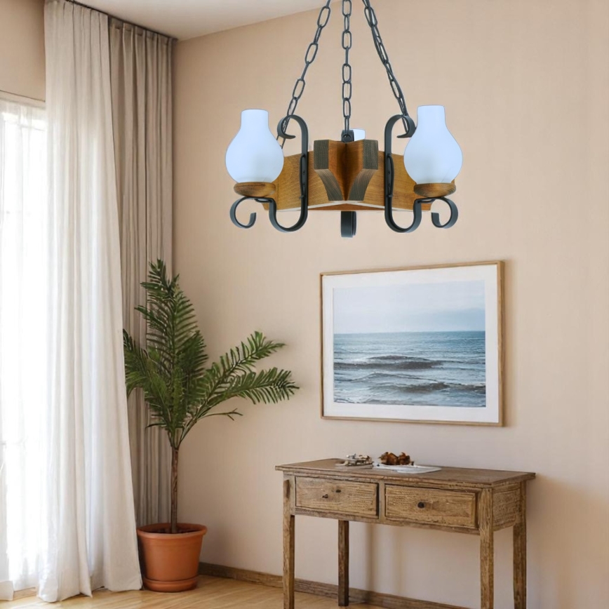 Lampadario a sospensione con catena QUEEN 3xE14/40W/230V faggio - FSC certificato